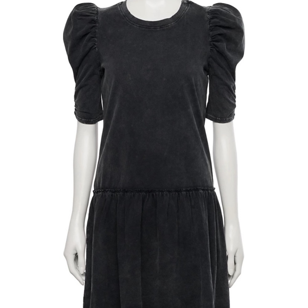 2/$30 SO Junions Size XXL Puff Sleeves Mineral Wash Cotton Mini Dress Black New